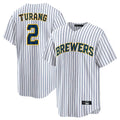 Rebec M.Brewers #2 Brice Turang Player White Stripes Home Game Stitched Jerseys