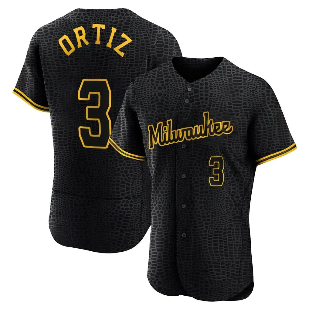 Rebec M.Brewers #3 Joey Ortiz Player Black Snake Skin City Home Limited Elite Stitched Jerseys