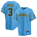 Rebec M.Brewers #3 Joey Ortiz Player Light Blue Road Stadium Game Stitched Jerseys
