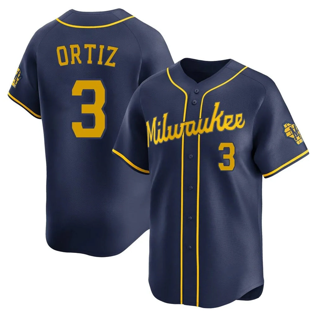 Rebec M.Brewers #3 Joey Ortiz Player Navy Home Limited Stitched Jerseys