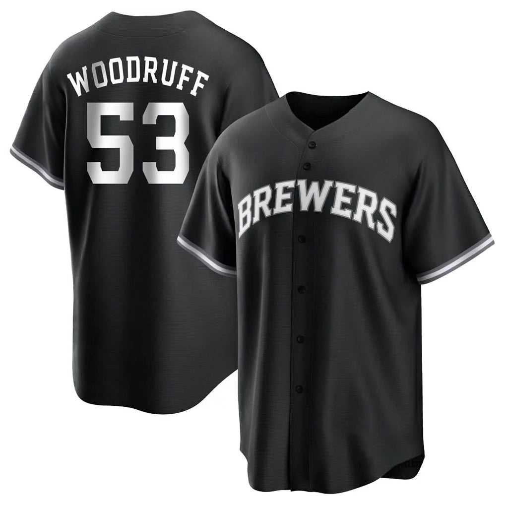 Rebec M.Brewers #53 Brandon Woodruff Player Black Game Home Stitched Jerseys