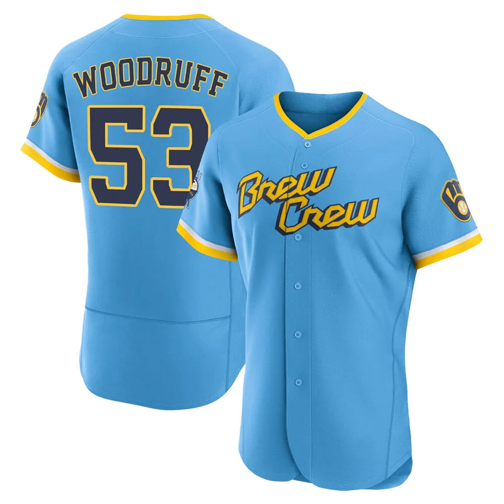 Rebec M.Brewers #53 Brandon Woodruff Player Light Blue City Connect Home Limited Elite Stitched Jerseys