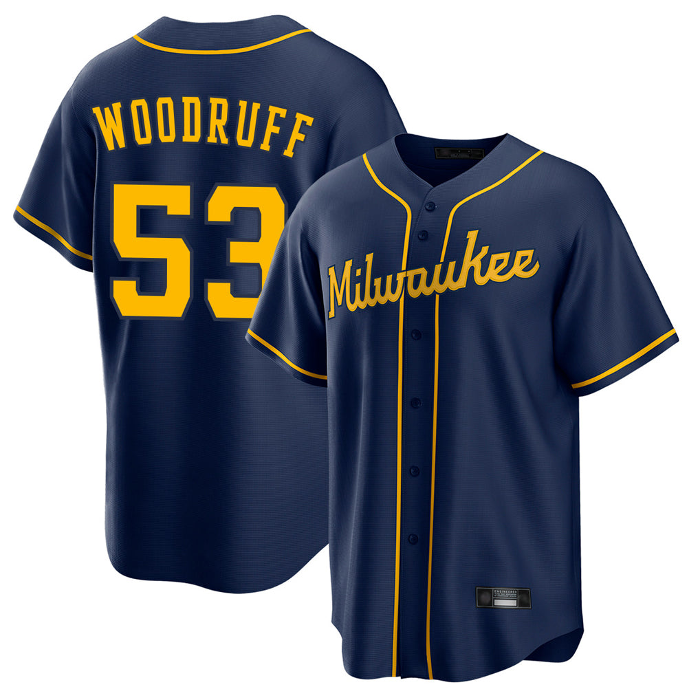 Rebec M.Brewers #53 Brandon Woodruff Player Navy Home Game Stitched Jerseys