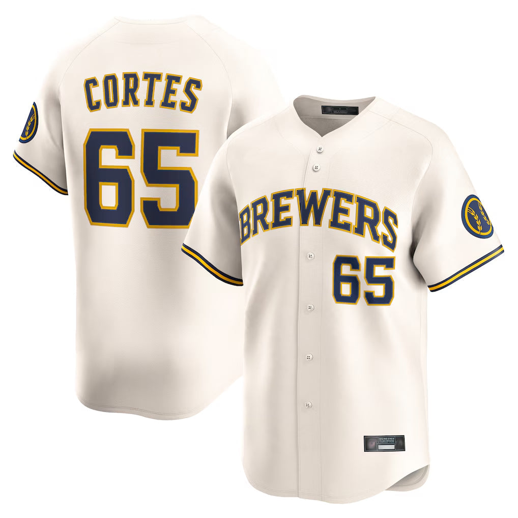 Rebec M.Brewers #65 Nestor Cortes Player Cream Home Limited Game Stitched Jerseys