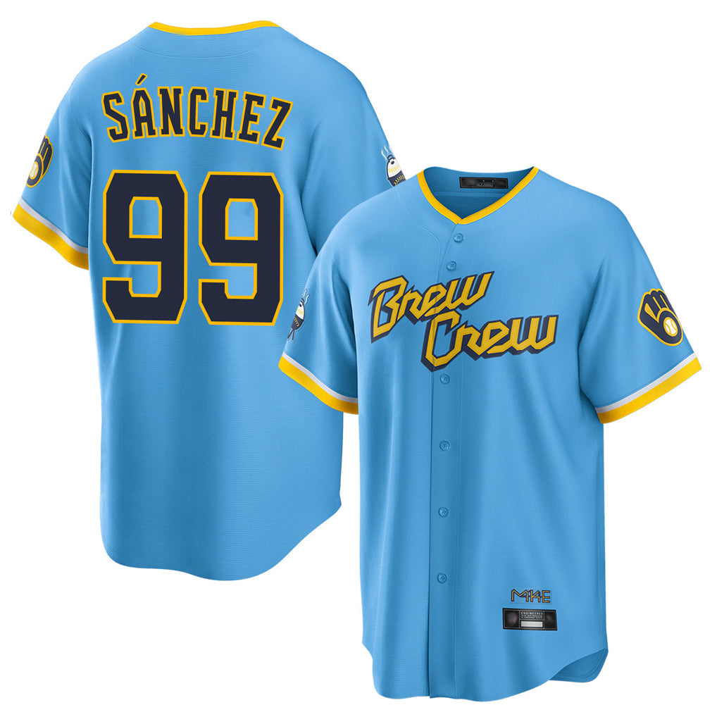Rebec M.Brewers #99 Gary Sanchez Player Light Blue City Connect Home Game Stitched Jerseys