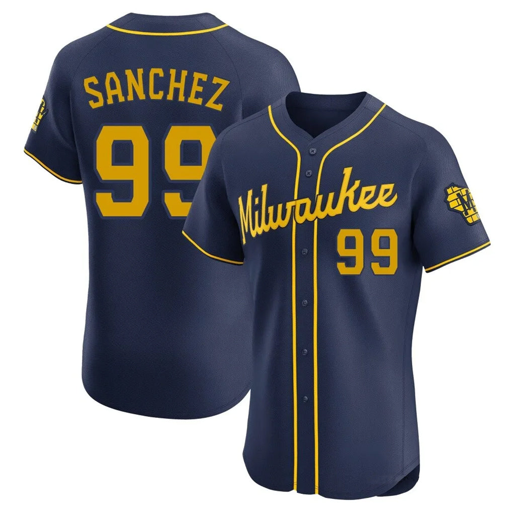 Rebec M.Brewers #99 Gary Sanchez Player Navy Home Limited Elite Stitched Jerseys