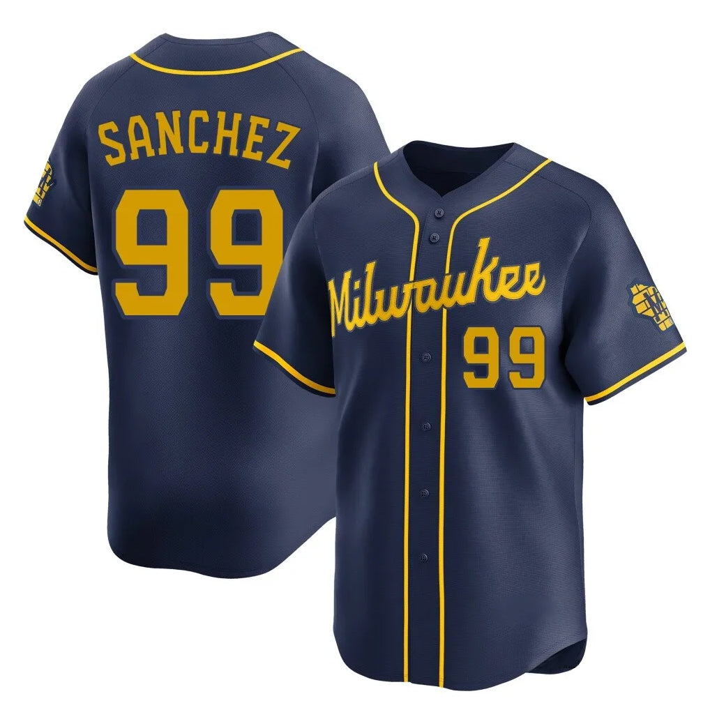 Rebec M.Brewers #99 Gary Sanchez Player Navy Home Limited Stitched Jerseys