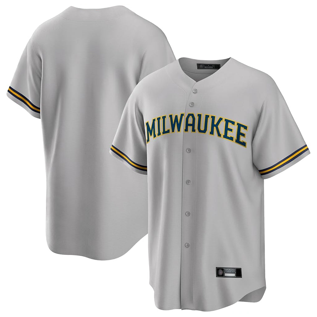 Rebec M.Brewers Blank Player Gray Home Game Stitched Jerseys