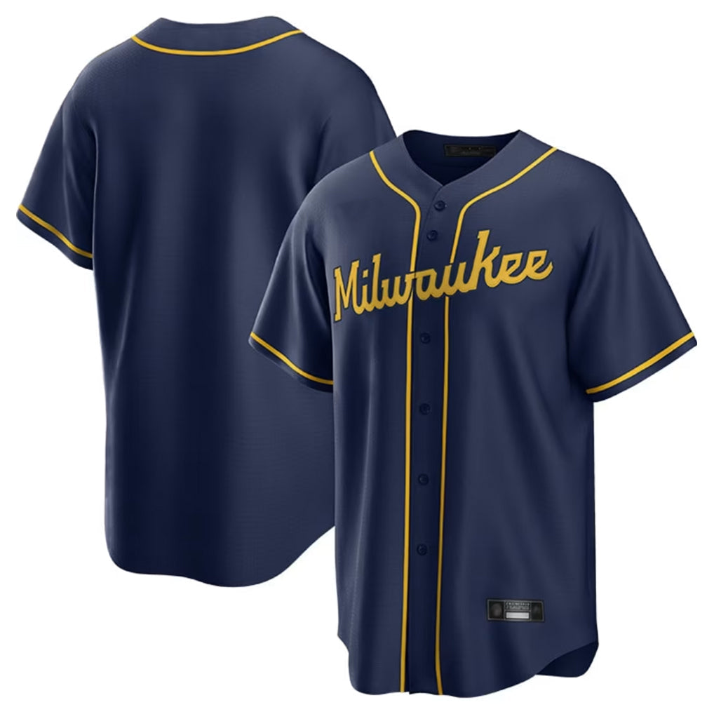 Rebec M.Brewers Blank Player Navy Home Game Stitched Jerseys
