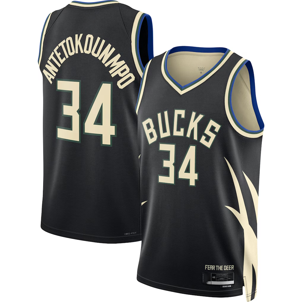 Rebec M.Bucks #34 Giannis Antetokounmpo Jordan Brand Black Swingman Jerseys - Statement Edition