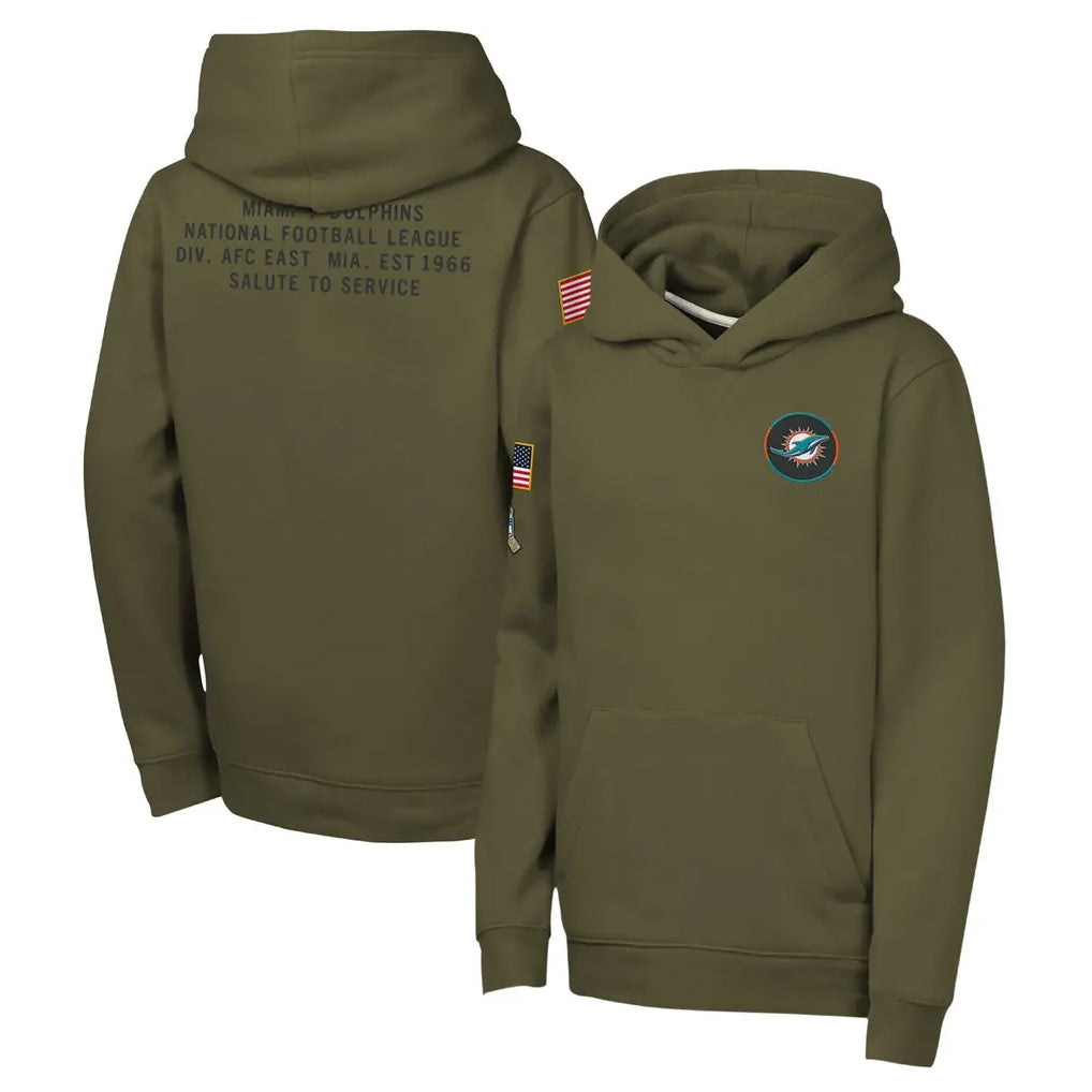 Rebec M.Dolphins Olive Salute to Service Pullover Hoodies Limited Blank Player Stitched Jerseys