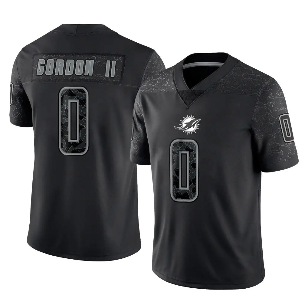 Rebec M.Dolphins #0 Ollie Gordon II Player Black Reflective Limited Game Stitched Jerseys