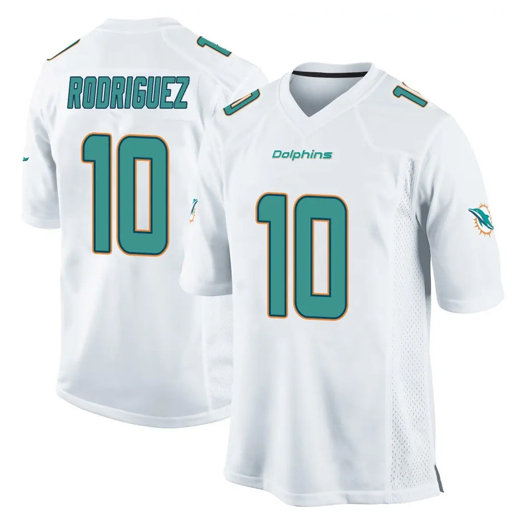 Rebec M.Dolphins #10 Jacob Rodriguez Player White Home Game Stitched Jerseys