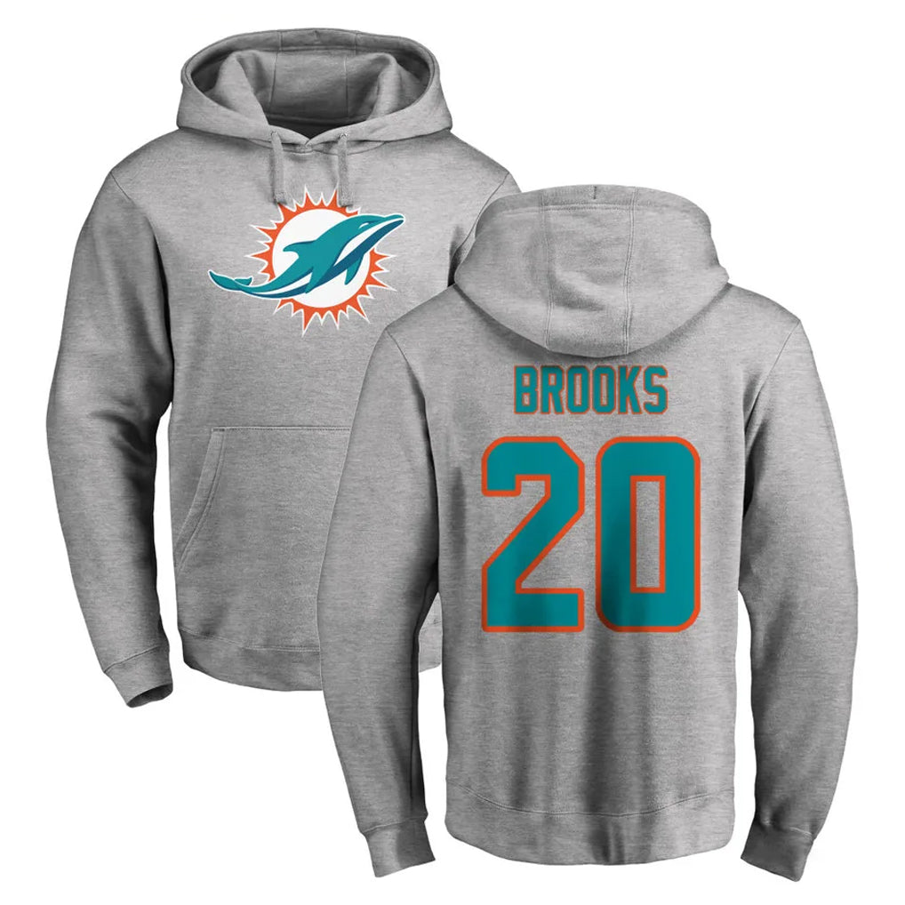 Rebec M.Dolphins #20 Jordyn Brooks Player Gray LOGO Pullover Hoodies Limited Stitched Jerseys