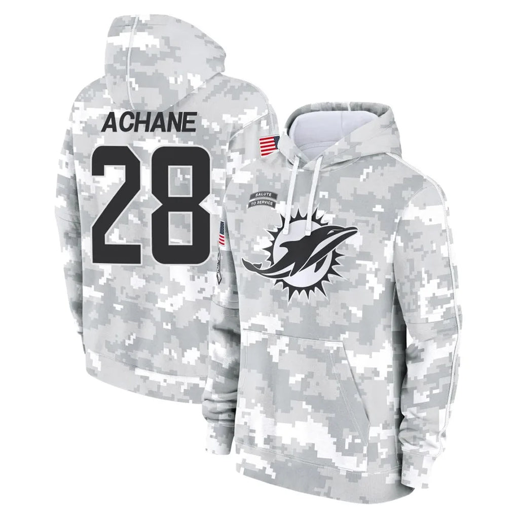 Rebec M.Dolphins #28 De'Von Achane Player Arctic Camo Salute to Service Hoodies Limited Game Stitched Jerseys