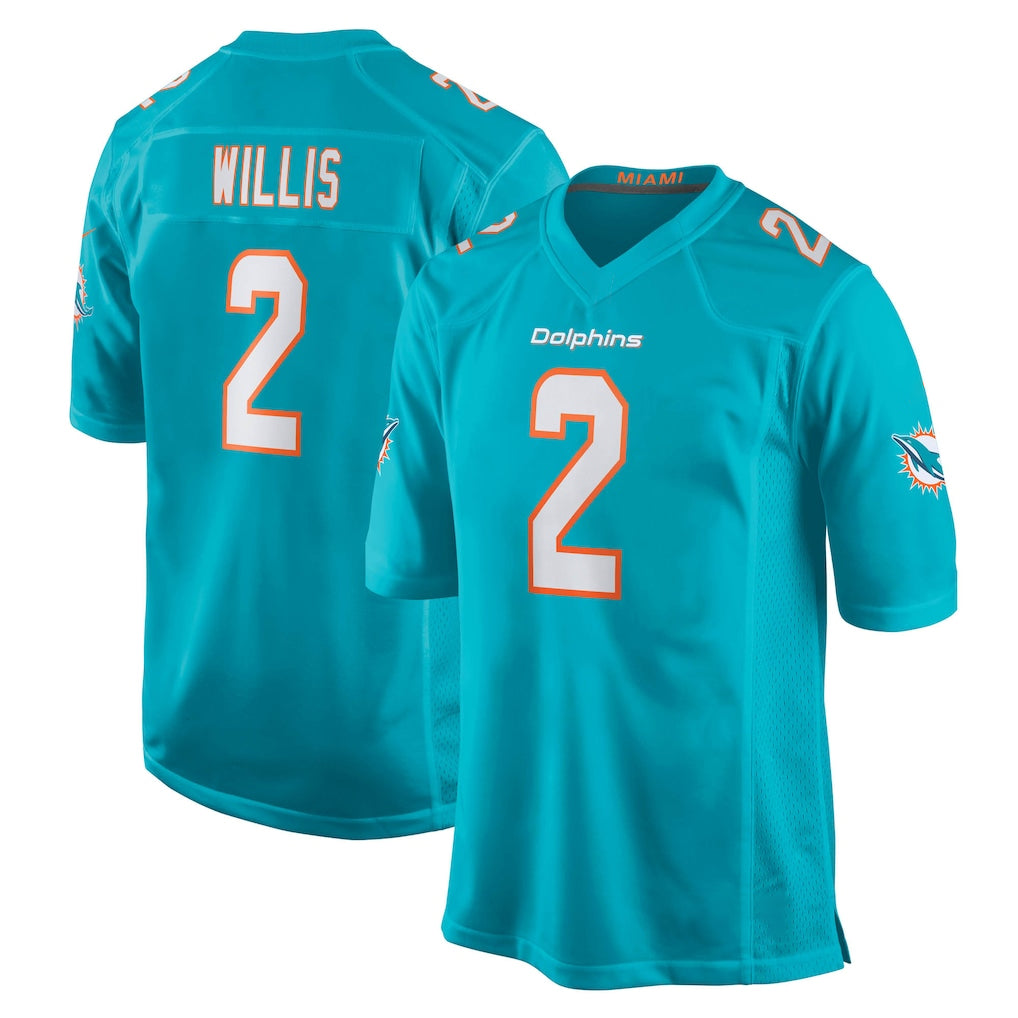 Rebec M.Dolphins #2 Malik Willis Player Aqua Home Game Stitched Jerseys