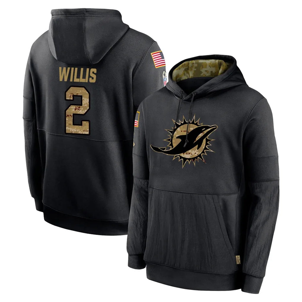 Rebec M.Dolphins #2 Malik Willis Player Black Salute to Service Hoodies Limited Game Stitched Jerseys