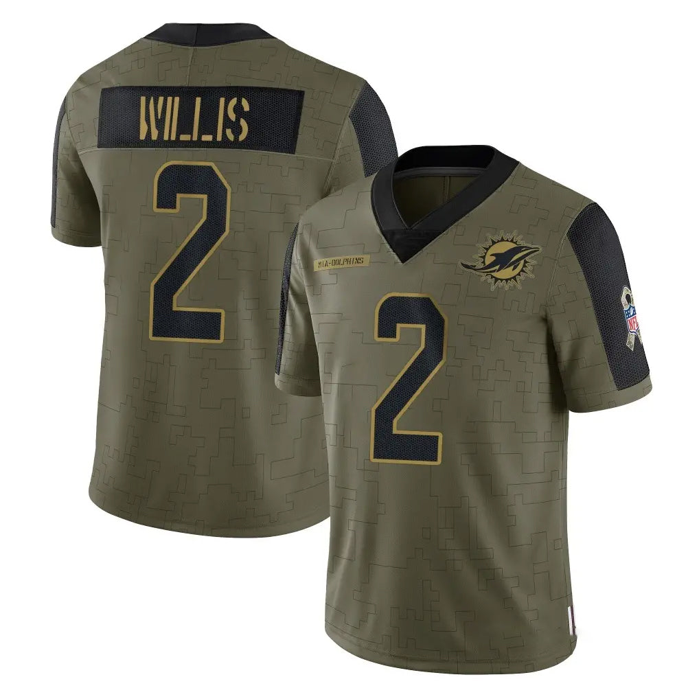 Rebec M.Dolphins #2 Malik Willis Player Olive Salute To Service Limited Game Stitched Jerseys