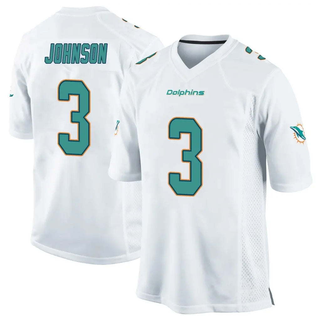 Rebec M.Dolphins #3 Chris Johnson Player White Home Game Stitched Jerseys