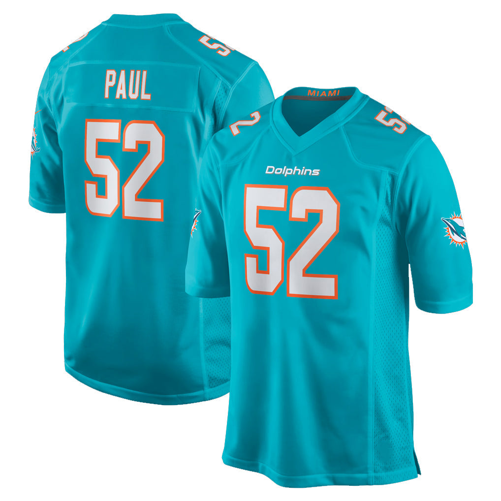 Rebec M.Dolphins #52 Patrick Paul Player Aqua Home Game Stitched Jerseys