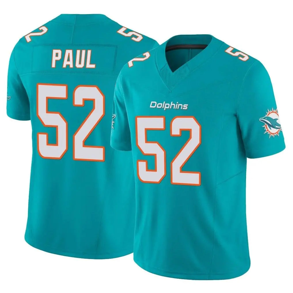 Rebec M.Dolphins #52 Patrick Paul Player Aqua Limited Vapor F.U.S.E. Home Game Stitched Jerseys