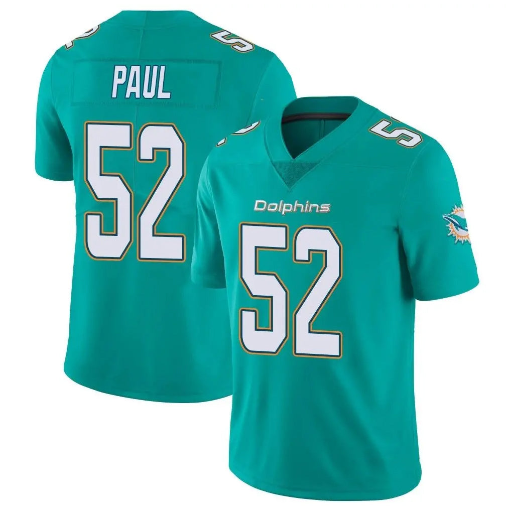 Rebec M.Dolphins #52 Patrick Paul Player Aqua Limited Vapor Untouchable Home Game Stitched Jerseys