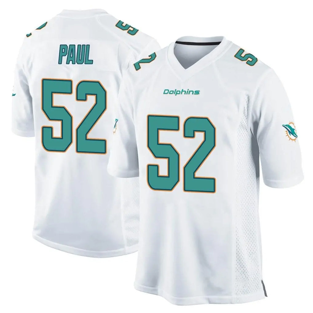 Rebec M.Dolphins #52 Patrick Paul Player White Home Game Stitched Jerseys