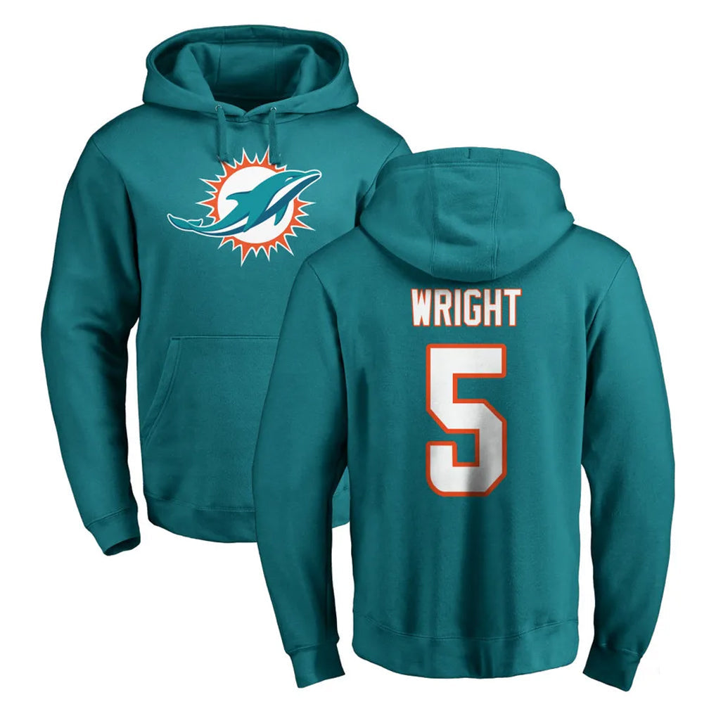 Rebec M.Dolphins #5 Jaylen Wright Player Aqua LOGO Pullover Hoodies Limited Stitched Jerseys