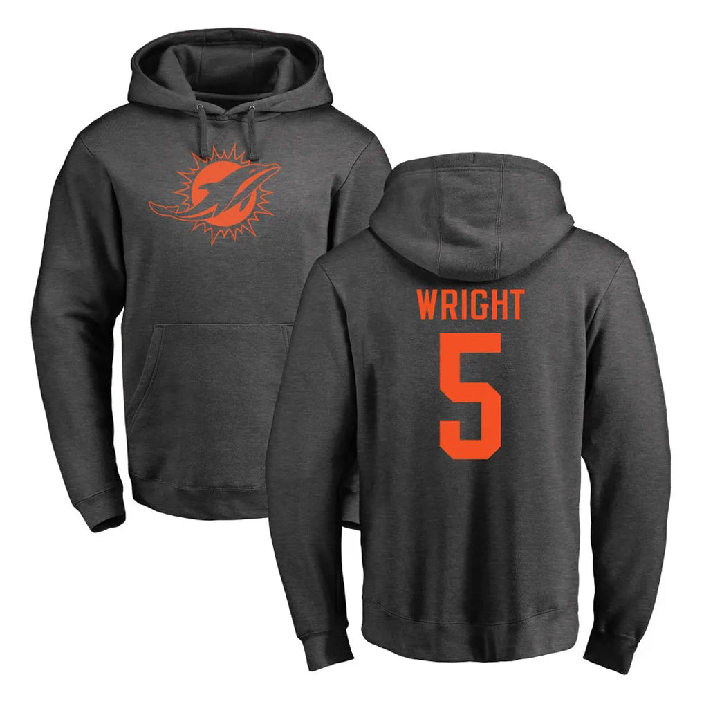 Rebec M.Dolphins #5 Jaylen Wright Player Darkgray Pullover Hoodies Limited Stitched Jerseys