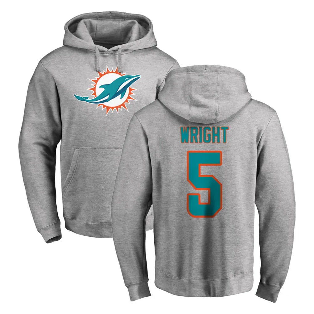 Rebec M.Dolphins #5 Jaylen Wright Player Gray LOGO Pullover Hoodies Limited Stitched Jerseys