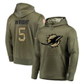 Rebec M.Dolphins #5 Jaylen Wright Player Olive Salute to Service Pullover Hoodies Home Game Stitched Jerseys