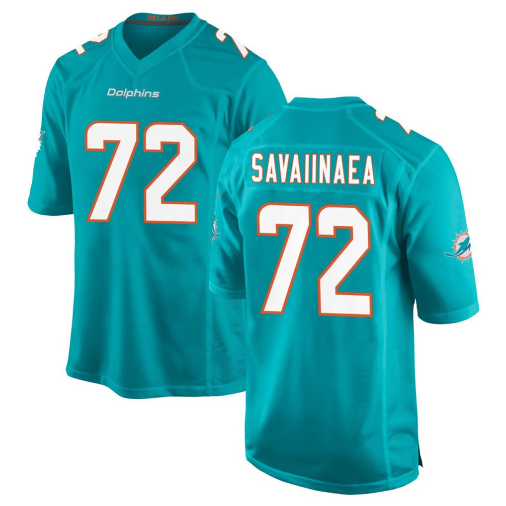 Rebec M.Dolphins #72 Jonah Savaiinaea Player Aqua Home Game Stitched Jerseys