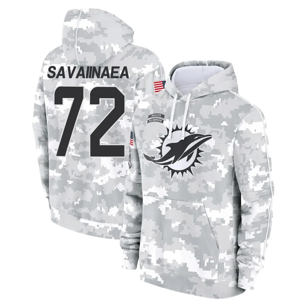 Rebec M.Dolphins #72 Jonah Savaiinaea Player Arctic Camo Salute to Service Hoodies Limited Game Stitched Jerseys