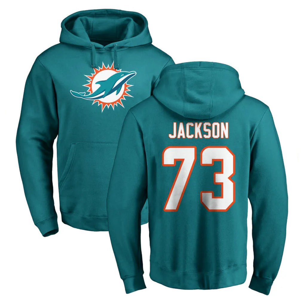 Rebec M.Dolphins #73 Austin Jackson Player Aqua LOGO Pullover Hoodies Limited Stitched Jerseys