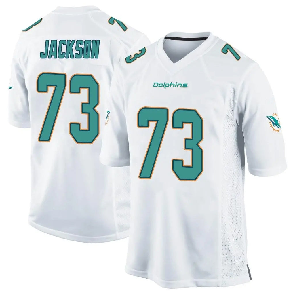 Rebec M.Dolphins #73 Austin Jackson Player White Home Game Stitched Jerseys