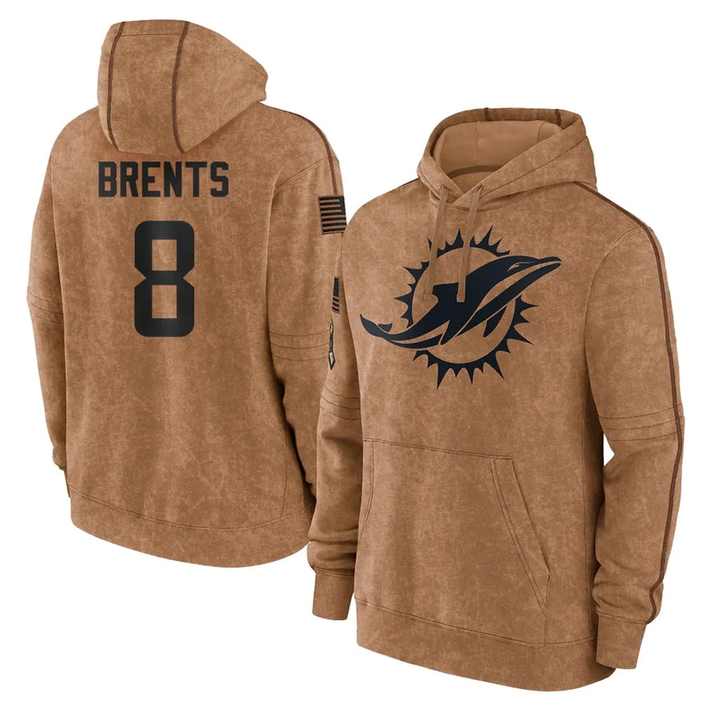Rebec M.Dolphins #8 JuJu Brents Player Brown Salute to Service Hoodies Limited Game Stitched Jerseys