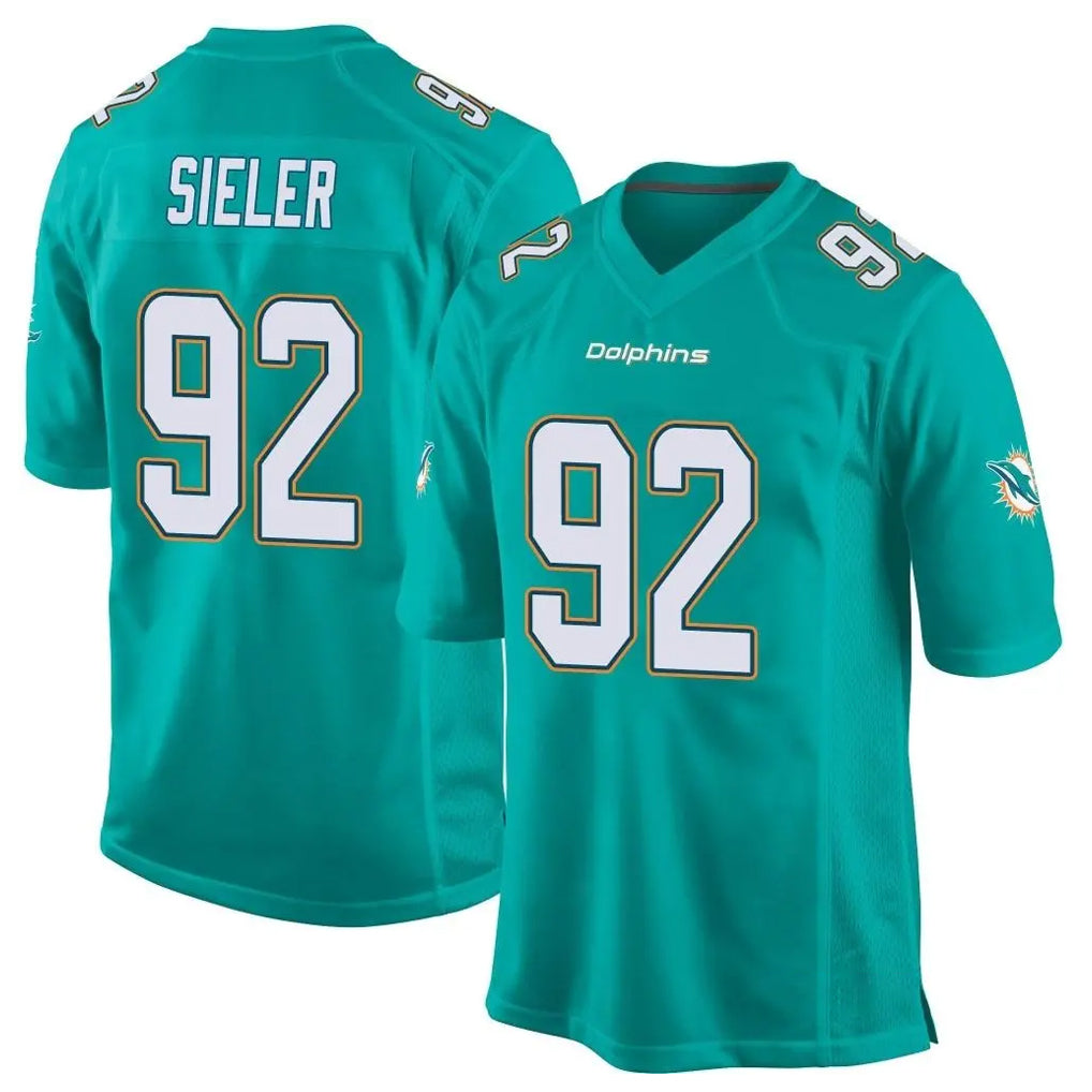 Rebec M.Dolphins #92 Zach Sieler Player Aqua Team Color Home Game Stitched Jerseys