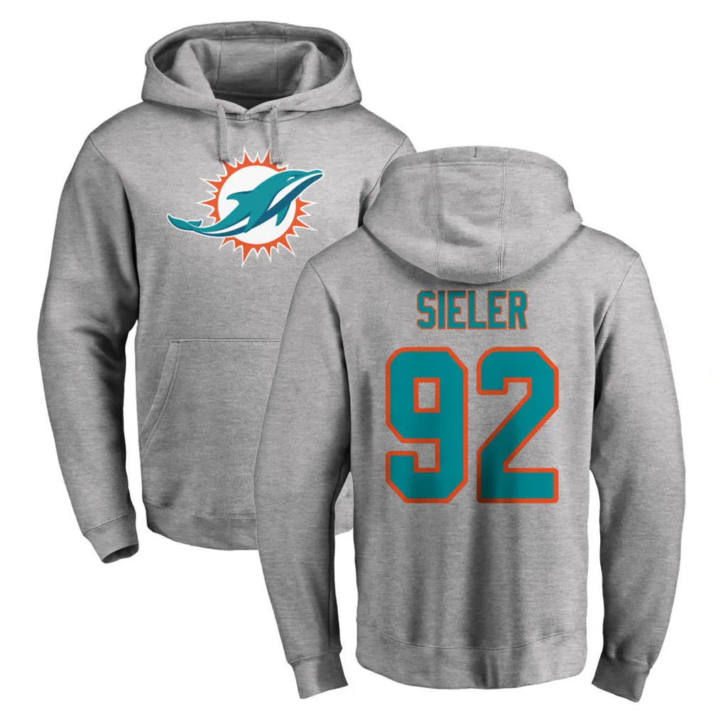 Rebec M.Dolphins #92 Zach Sieler Player Gray LOGO Pullover Hoodies Limited Stitched Jerseys