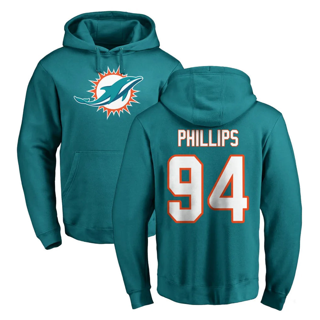 Rebec M.Dolphins #94 Jordan Phillips Player Aqua LOGO Pullover Hoodies Limited Stitched Jerseys