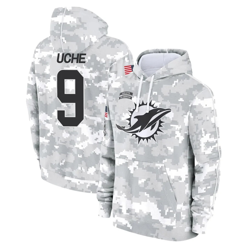 Rebec M.Dolphins #9 Joshua Uche Player Arctic Camo Salute to Service Hoodies Limited Game Stitched Jerseys