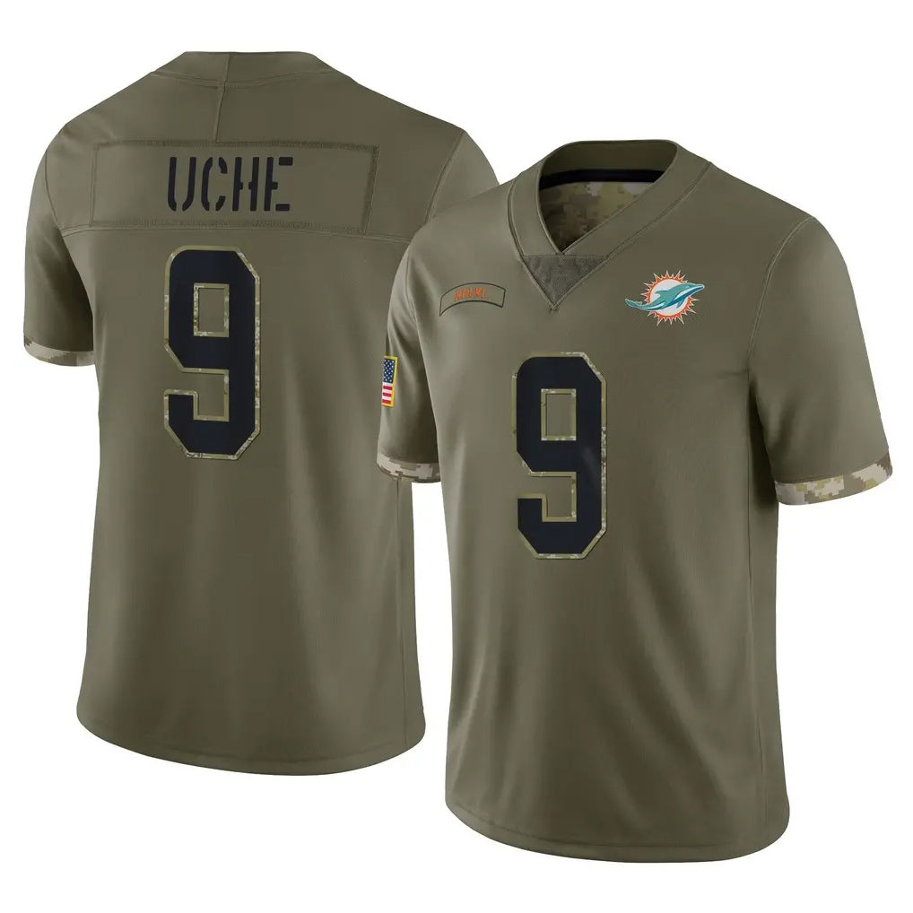 Rebec M.Dolphins #9 Joshua Uche Player Olive Salute To Service Limited Stitched Jerseys