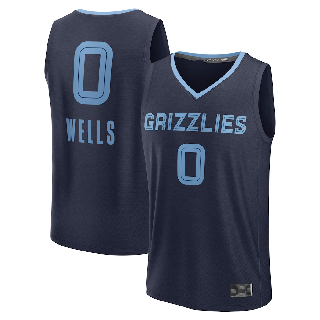 Rebec M.Grizzlies #0 Jaylen Wells Navy Fast Break Replica Player Stitched Jerseys- Icon Edition