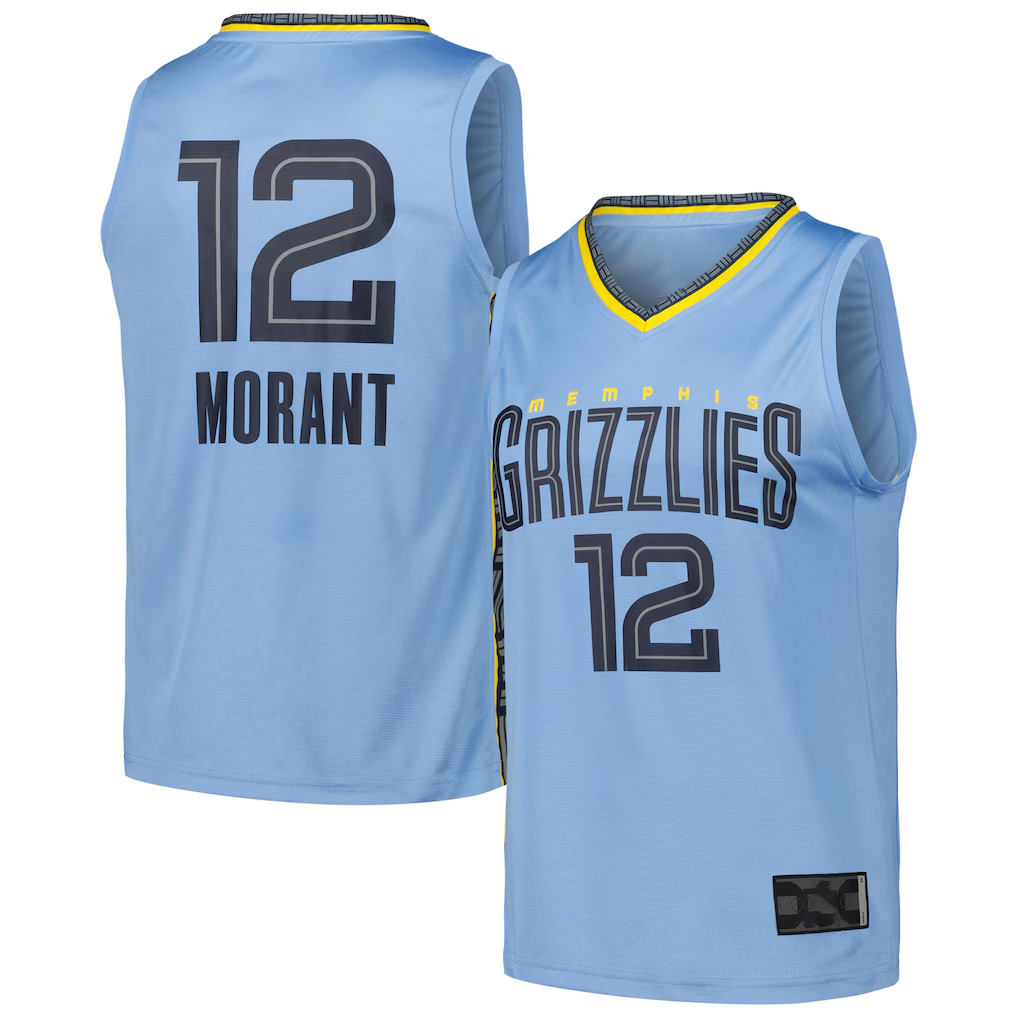 Rebec M.Grizzlies #12 Ja Morant Light Blue Fast Break Replica Player Stitched Jerseys- Statement Edition