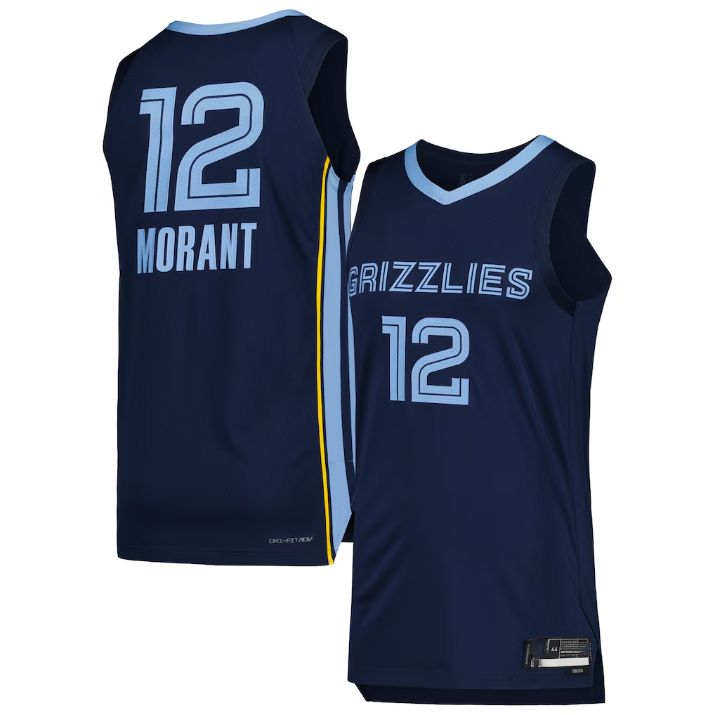 Rebec M.Grizzlies #12 Ja Morant Navy Authentic Stitched Jerseys- Icon Edition