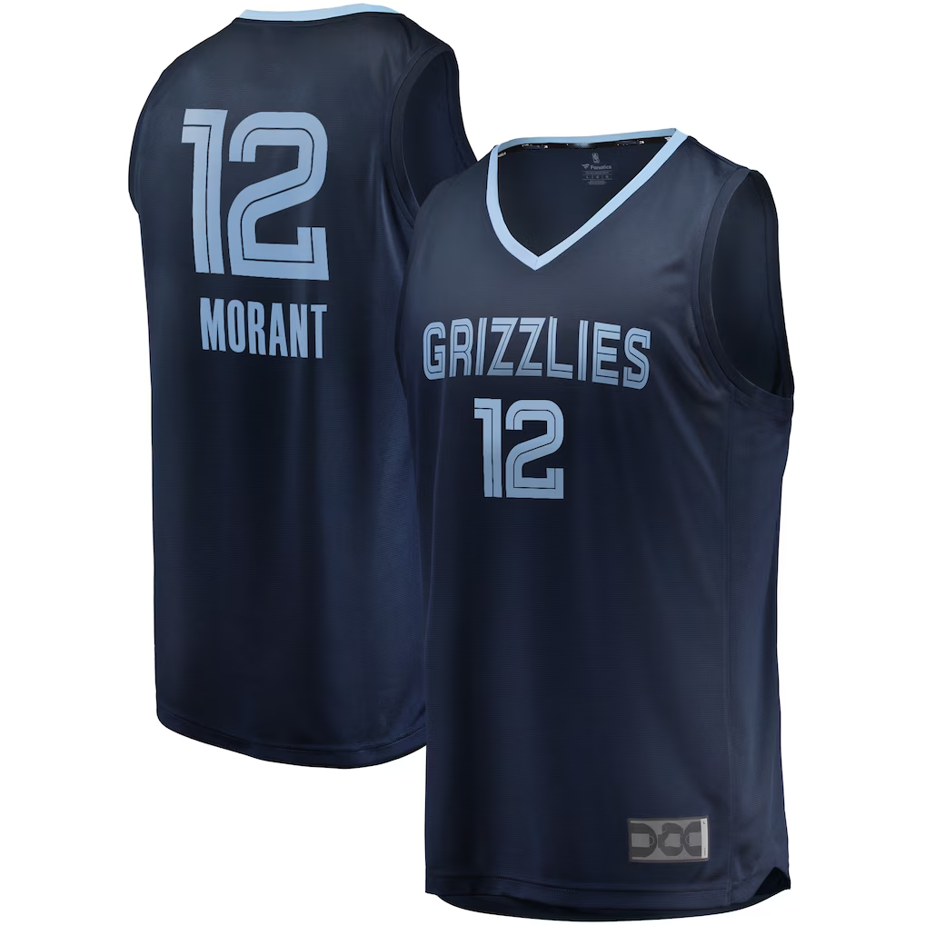 Rebec M.Grizzlies #12 Ja Morant Navy Fast Break Replica Stitched Jerseys- Icon Edition