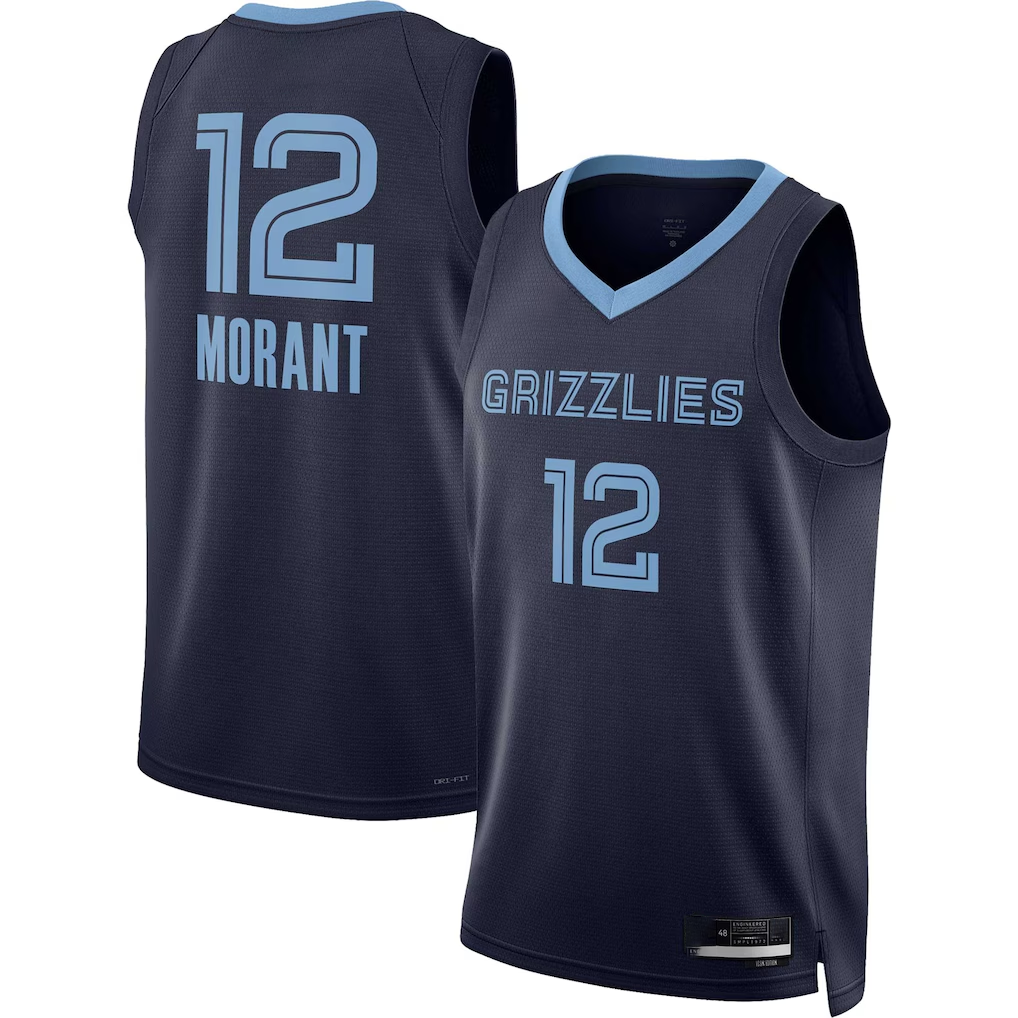 Rebec M.Grizzlies #12 Ja Morant Navy Swingman Stitched Jerseys- Icon Edition