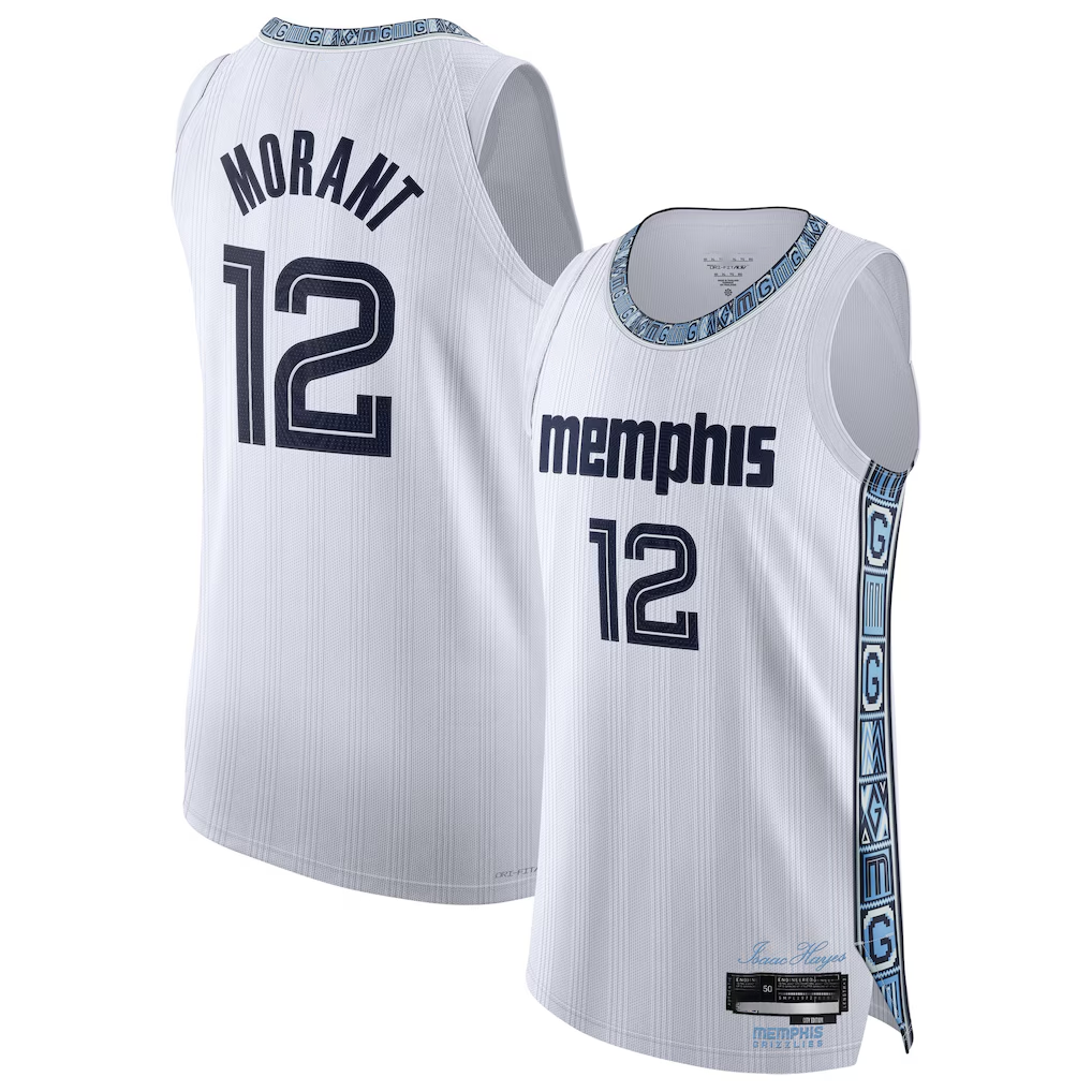 Rebec M.Grizzlies #12 Ja Morant White 202526 Authentic Stitched Jerseys- City Edition