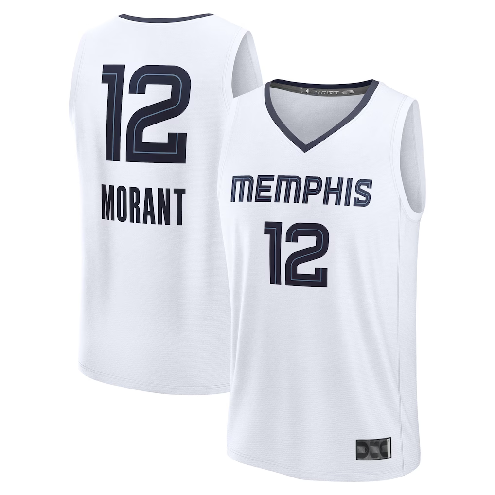 Rebec M.Grizzlies #12 Ja Morant White Fast Break Replica Player Stitched Jerseys- Association Edition