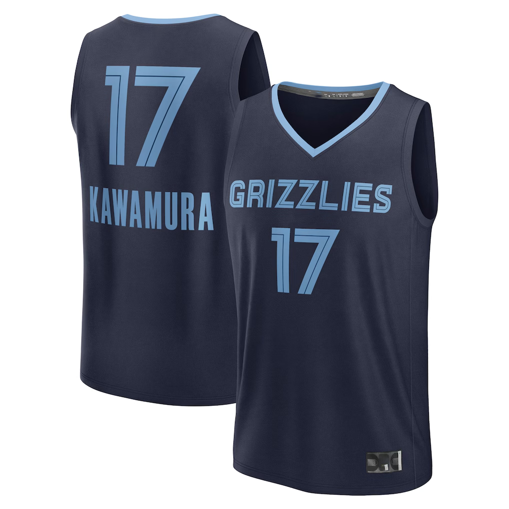 Rebec M.Grizzlies #17 Yuki Kawamura Navy Fast Break Replica Player Stitched Jerseys- Icon Edition