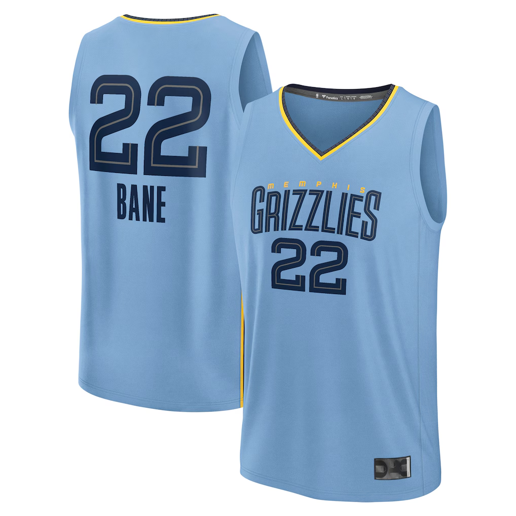 Rebec M.Grizzlies #22 Desmond Bane Light Blue Fast Break Replica Player Stitched Jerseys- Statement Edition